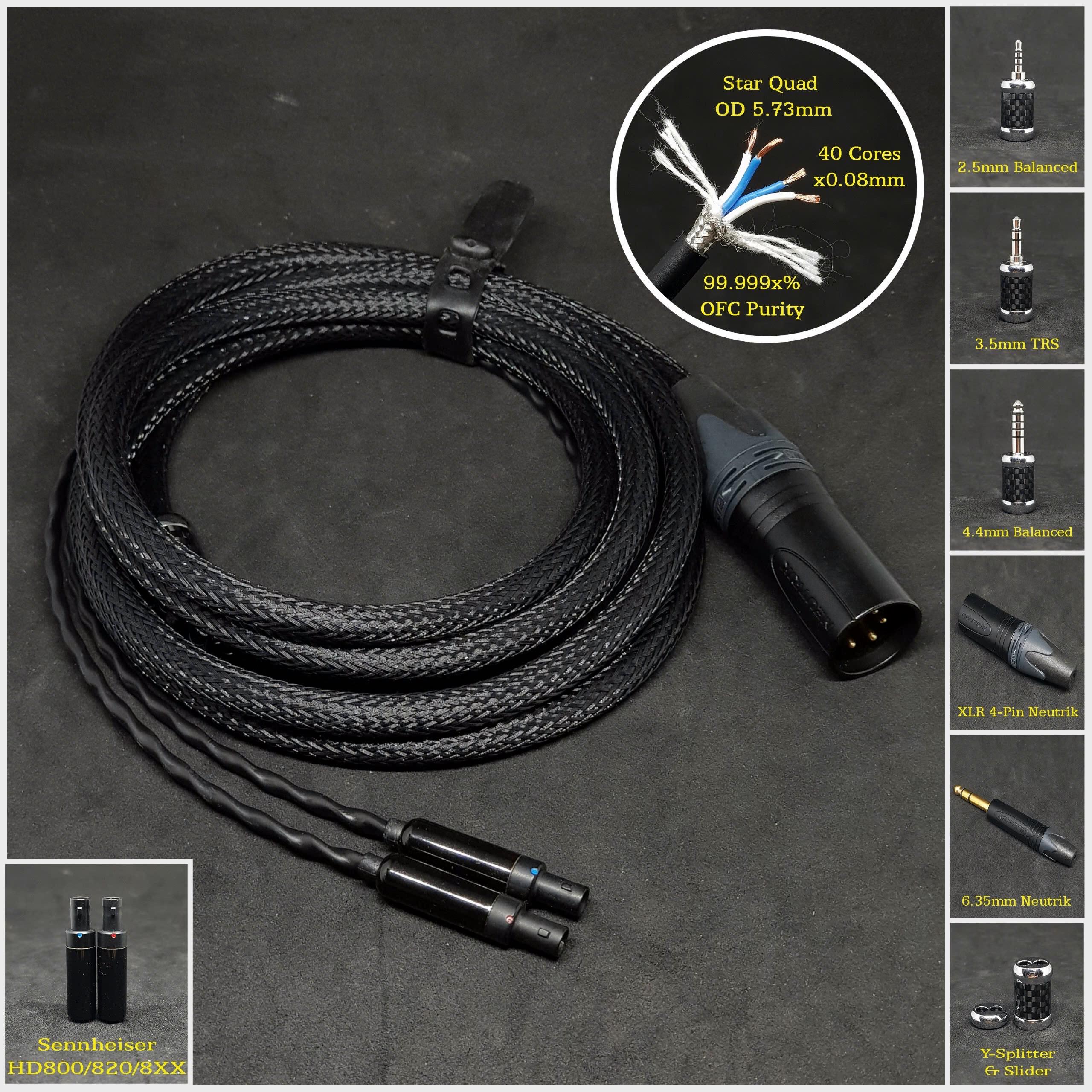 sennheiser hd800 6.3mm端子ケーブル＋4.4バランスケーブル Sennheiser HD8XX/HD800/HD820用ケーブル - カスタム長さ - カスタム