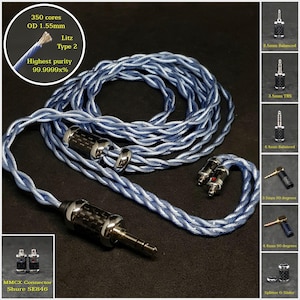Cable for IEMs Monitor MMCX Connector - Silver Plated Copper 7N OCC 20AWG - Custom Length - Custom Terminal Jack Balanced 4.4mm/2.5mm/3.5mm