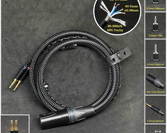 Cable for Focal Elex/Stellia/Celestee - Dual 3.5mm TS - Custom Length - Custom Jack 2.5mm/3.5mm/4.4mm/6.3mm and 4-Pin XLR Balanced