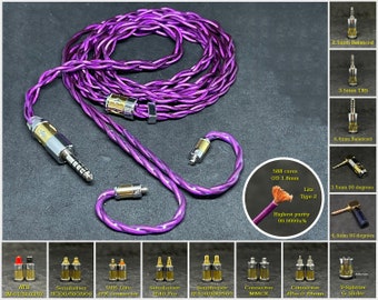 Custom cable for IEMs Violet 7NOCC 19AWG Copper - Connector 2Pin 0.78/MMCX/UE6 PRO/Sens IE40/IE100/IE300/600/900/ATH-E40/IM50/IM70 and more