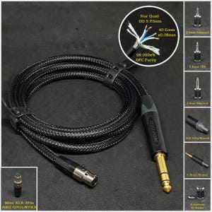 Cable for AKG Q701/K712/K7XX - Beyerdynamic DT1990/DT1770 Pro/DT700 Pro X - Mini XLR 3pin - Custom Length - Custom Jack 3.5mm/6.35mm (1/4&quot;)