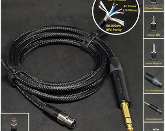 Cable for AKG Q701/K712/K7XX - Beyerdynamic DT1990/DT1770 Pro/DT700 Pro X - Mini XLR 3pin - Custom Length - Custom Jack 3.5mm/6.35mm (1/4")