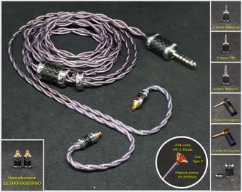 Cable for Sennheiser IE300/600/900 Pure Copper 7N OCC Litz 21AWG - Custom Length - Custom Terminal Jack Balanced 4.4mm/2.5mm and 3.5mm SE