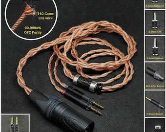 Cable for ATH R70x - Dual 2.5mm locking - OFC Purity Copper - Custom Length - Custom connectors 4-Pin XLR Balanced/2.5mm/4.4mm/3.5mm/6.3mm