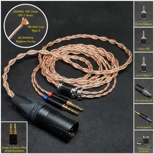 Cable for Arya/Sundara/Ananda/Susvara - 22AWG 7NOCC Litz Copper - Custom Length - Custom Jack 2.5mm/3.5mm/4.4mm/6.3mm and 4-Pin XLR Balanced