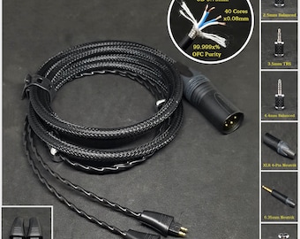 Cable for Fostex TH-900 MKII/ TH909/ TH610/ TRX00 - Custom Length - Custom Terminals Connect 2.5mm/3.5mm/4.4mm/6.3mm and 4-Pin XLR Balanced