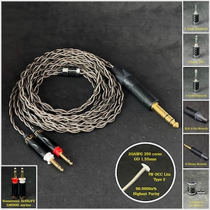 Cable for Sonorous ii/iii/iv D8000 7NOCC Silver Plated Grey —Custom Length —Custom connectors 2.5mm/4.4mm/3.5mm/6.3mm and 4-Pin XLR Balanced