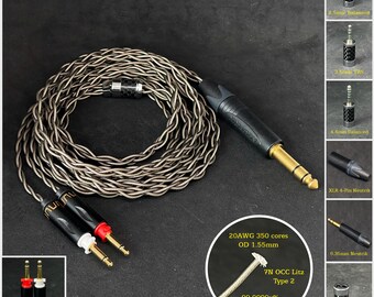 Cable for Sonorous ii/iii/iv D8000 7NOCC Silver Plated Grey —Custom Length —Custom connectors 2.5mm/4.4mm/3.5mm/6.3mm and 4-Pin XLR Balanced