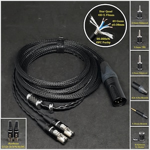 Cable for Audeze LCD-2/3/4/X/XC - Custom Length - Custom connectors 2.5mm/3.5mm/4.4mm/6.3mm and 4-Pin XLR Balanced