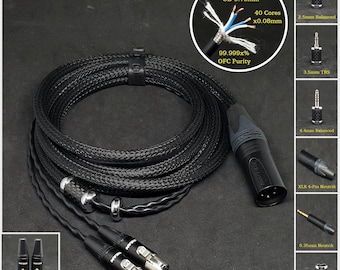 Cable for Audeze LCD-2/3/4/X/XC - Custom Length - Custom connectors 2.5mm/3.5mm/4.4mm/6.3mm and 4-Pin XLR Balanced