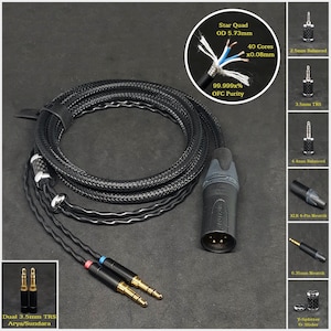 Cable for Arya/Sundara/Ananda/Susvara - Dual 3.5mm TRS - Custom Length - Custom Jack 2.5mm/3.5mm/4.4mm/6.3mm and 4-Pin XLR Balanced