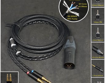 Cable for Arya/Sundara/Ananda/Susvara - Dual 3.5mm TRS - Custom Length - Custom Jack 2.5mm/3.5mm/4.4mm/6.3mm and 4-Pin XLR Balanced