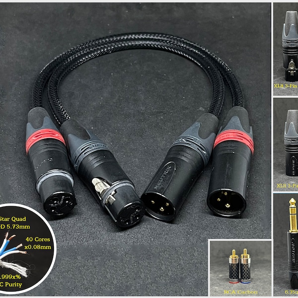 Custom Interconnected cables - Dual XLR Balanced, Dual RCA to RCA Unbalanced, Dual 6.35mm to Xlr, Dual Rca to Xlr