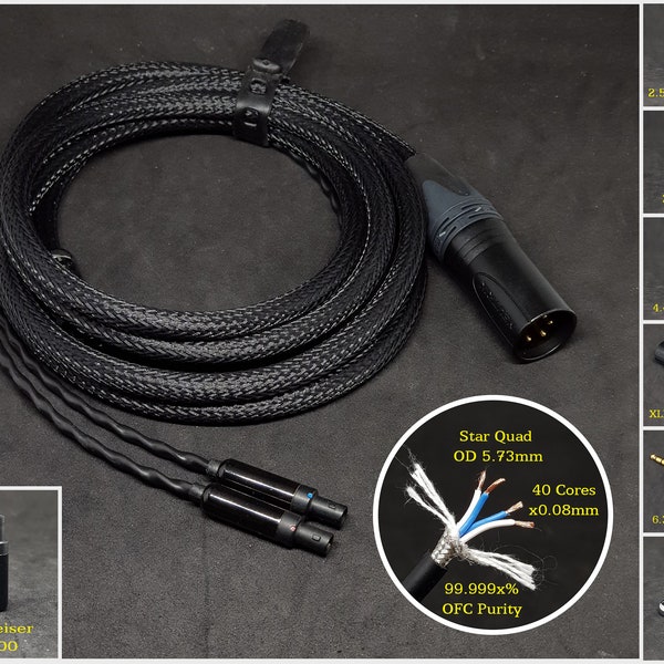Cable for Sennheiser HD8XX/HD800/HD820 - Custom Length - Custom connectors 4-Pin XLR Balanced/2.5mm/4.4mm/3.5mm/6.3mm/RCA/3Pin XLR and more