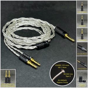Cable for Focal Elex/Stellia - 22AWG 7NOCC Silver Plated Copper - Custom Length - Custom Jack 2.5mm/3.5mm/4.4mm/6.3mm and 4-Pin XLR Balanced