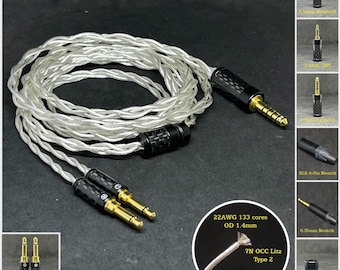 Cable for Focal Elex/Stellia - 22AWG 7NOCC Silver Plated Copper - Custom Length - Custom Jack 2.5mm/3.5mm/4.4mm/6.3mm and 4-Pin XLR Balanced