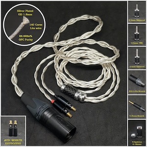 Cable for ATH-MSR7B/SR9/ES750/ES950 - OFC Silver Plated Copper- Custom Length - Custom connectors 4-Pin XLR Balanced/2.5mm/4.4mm/3.5mm/6.3mm