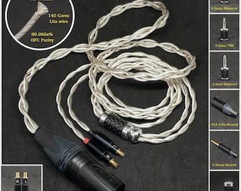 Cable for ATH-MSR7B/SR9/ES750/ES950 - OFC Silver Plated Copper- Custom Length - Custom connectors 4-Pin XLR Balanced/2.5mm/4.4mm/3.5mm/6.3mm