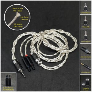 Può includere: Cavo per cuffie placcato argento con 140 anime di filo Litz, purezza OFC del 99,999% e diametro esterno di 1,8 mm. Il cavo è dotato di un connettore TRS da 3,5 mm, un connettore bilanciato da 2,5 mm, un connettore bilanciato da 4,4 mm, un connettore XLR a 4 pin Neutrik e un connettore Neutrik da 6,35 mm. Il cavo è compatibile con le cuffie Sennheiser HD800/820.