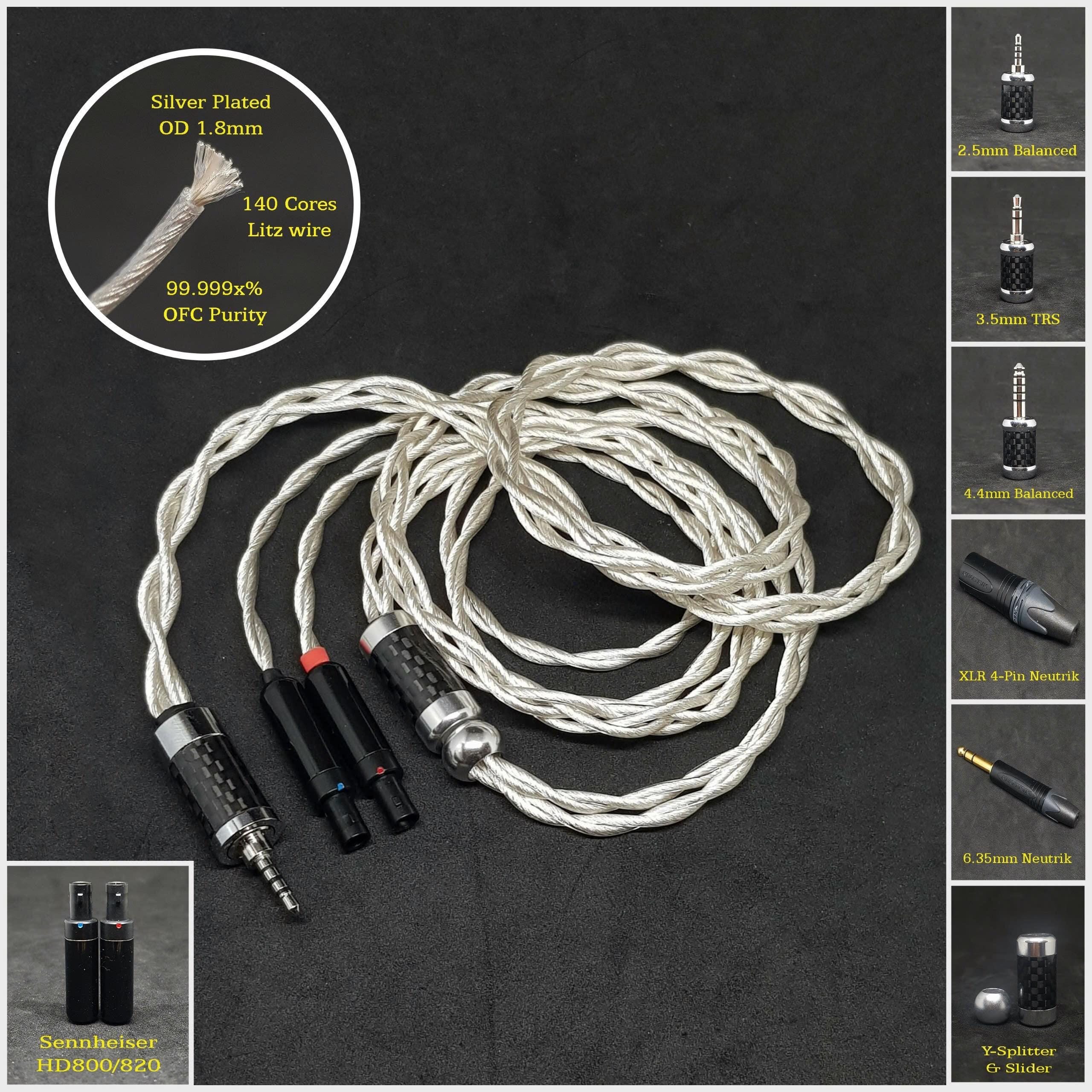 Cable for Sens HD8XX/HD800/HD820 - OFC Silver Plated Copper- Custom Length - Custom connectors 4-Pin XLR Balanced/2.5mm/4.4mm/3.5mm/6.3mm