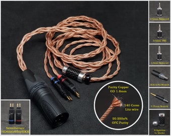Cable for HD6XX/HD600/HD650/HD660s OFC Purity Copper - Custom Length - Custom connectors 4-Pin XLR Balanced/2.5mm/4.4mm/3.5mm/6.3mm