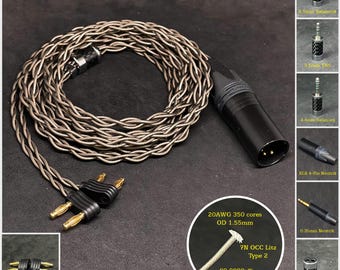 Cable for Austrian Composer Silver Plated 7NOCC 20AWG Gray-Custom Length- Custom connectors 2.5mm/4.4mm/3.5mm/6.3mm and 4-Pin XLR Balanced