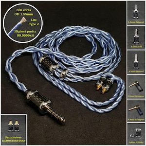 Cable for Sennheiser IE300/600/900 Silver Plated Copper 7N OCC Litz 20AWG - Custom Length - Custom Terminal Jack Balanced 4.4mm/2.5mm/3.5mm