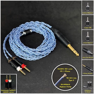 Cable for Sonorous D8000 Silver Plated Copper 7NOCC 20AWG  — Custom Length — Custom connectors 2.5mm/4.4mm/3.5mm/6.3mm and 4Pin XLR Balanced