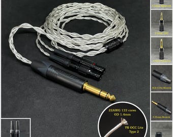 Cable for Focal Utopia - 22AWG 7NOCC Silver Plated Copper - Custom Length - Custom Jack 2.5mm/3.5mm/4.4mm/6.3mm and 4-Pin XLR Balanced