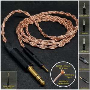 Cable for Sennheiser HD560s/HD599 - 22AWG 7NOCC Litz Copper - Custom Length - Custom Jack 2.5mm/3.5mm/4.4mm/6.3mm and 4-Pin XLR Balanced