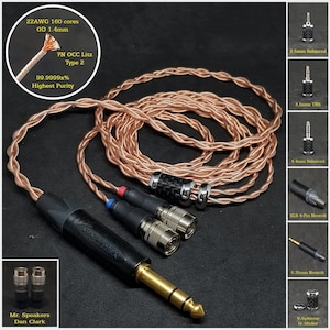 Cable for Mr. Speakers/Dan Clark 22AWG 7NOCC Litz Copper - Custom Length - Custom connectors 4-Pin XLR Balanced/2.5mm/4.4mm/3.5mm/6.3mm
