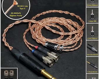 Cable for Mr. Speakers/Dan Clark 22AWG 7NOCC Litz Copper - Custom Length - Custom connectors 4-Pin XLR Balanced/2.5mm/4.4mm/3.5mm/6.3mm