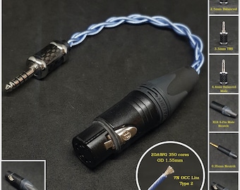 4-Pin XLR Adapter Cable - Convert to 3.5mm/6.35mm(1/4") Single Ended - Convert to 2.5mm/4.4mm Balanced - 20AWG Silver Plated Copper 7N OCC