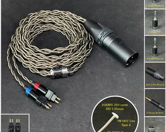 Cable for Sens HD6XX/600/650/660s 7NOCC Silver Plated Grey —Custom Length — Custom connectors 2.5mm/4.4mm/3.5mm/6.3mm and 4-Pin XLR Balanced