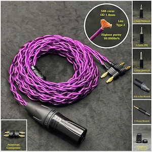 Cable for Austrian Composer Violet 7NOCC 19AWG Copper - Custom Length - Custom connectors 2.5mm/4.4mm/3.5mm/6.3mm and 4-Pin XLR Balanced