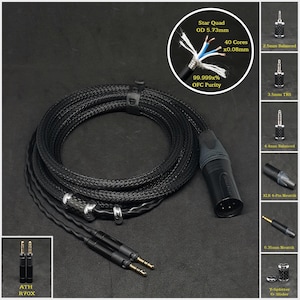Cable for ATH R70x - Dual 2.5mm locking TRS - Custom Length - Custom connector 2.5mm/3.5mm/4.4mm/6.3mm and 4-Pin XLR Balanced