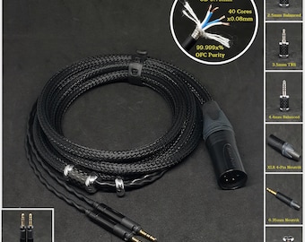 Cabo para ATH R70x - Trava dupla TRS de 2,5 mm - Comprimento personalizado - Conector personalizado 2,5 mm/3,5 mm/4,4 mm/6,3 mm e XLR balanceado de 4 pinos