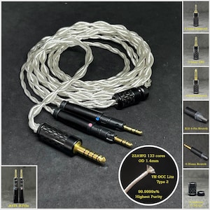 Cable for ATH R70x Dual 2.5mm -22AWG 7NOCC Silver Plated Copper - Custom Length - Custom Jack 2.5mm/3.5mm/4.4mm/6.3mm and 4-Pin XLR Balanced