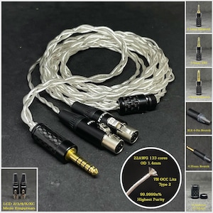 Cable for Audeze LCD2/3/4/X/XC-22AWG 7NOCC Silver Plated Copper - Custom Length - Custom Jack 2.5mm/3.5mm/4.4mm/6.3mm and 4-Pin XLR Balanced