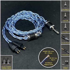 Cable for Fostex TH-900 Silver Plated Copper 7NOCC 20AWG — Custom Length — Custom connectors 2.5mm/4.4mm/3.5mm/6.3mm and 4-Pin XLR Balanced