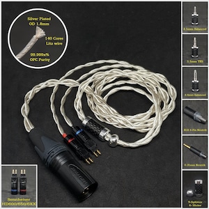 Cable for HD6XX/HD600/HD650/HD660s OFC Silver Plated Copper - Custom Length - Custom connectors 4-Pin XLR Balanced/2.5mm/4.4mm/3.5mm/6.3mm