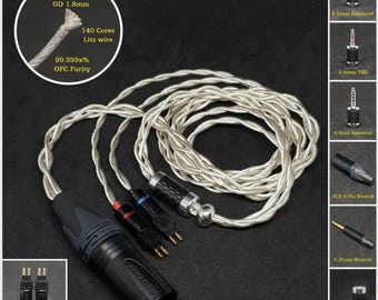 Cable for HD6XX/HD600/HD650/HD660s OFC Silver Plated Copper - Custom Length - Custom connectors 4-Pin XLR Balanced/2.5mm/4.4mm/3.5mm/6.3mm