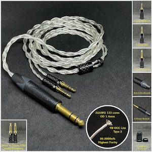 Cable for Arya/Sundara/Ananda -22AWG 7NOCC Silver Plated Copper - Custom Length - Custom Jack 2.5mm/3.5mm/4.4mm/6.3mm and 4-Pin XLR Balanced