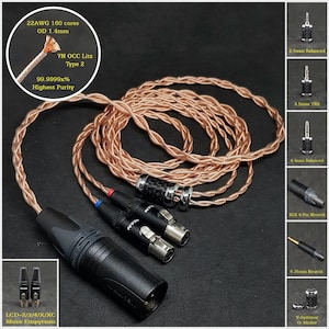 Cable for Audeze LCD2/3/4/X/XC 22AWG 7NOCC Litz Copper - Custom Length - Custom connectors 4-Pin XLR Balanced/2.5mm/4.4mm/3.5mm/6.3mm
