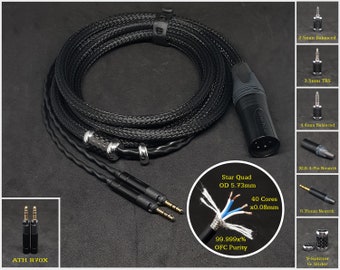 Cable for ATH R70x - Dual 2.5mm locking TRS - Custom Length - Custom connector 2.5mm/3.5mm/4.4mm/6.3mm and 4-Pin XLR Balanced