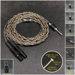 Cable for Focal Utopia Silver Plated 7NOCC 20AWG Gray — Custom Length — Custom connectors 2.5mm/4.4mm/3.5mm/6.3mm and 4-Pin XLR Balanced