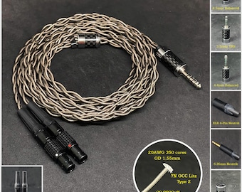 Cable for Focal Utopia Silver Plated 7NOCC 20AWG Gray — Custom Length — Custom connectors 2.5mm/4.4mm/3.5mm/6.3mm and 4-Pin XLR Balanced