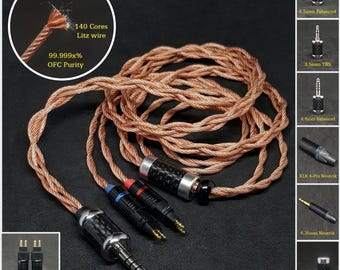 Cable for HD6XX/HD600/HD650/HD660s OFC Purity Copper - Custom Length - Custom connectors 4-Pin XLR Balanced/2.5mm/4.4mm/3.5mm/6.3mm