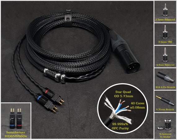 2.5mm OCC Balanced Audio Cable For Sennheiser HD565 HD580 HD600 HD650  Headphones