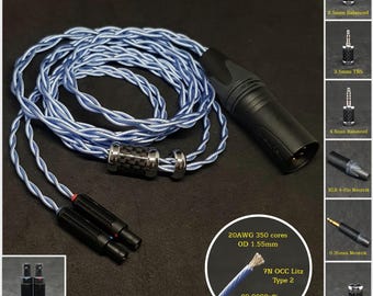 Cable for Sennheiser HD8XX/800/820 Silver Plated Copper 7N —Custom Length — Custom connectors 2.5mm/4.4mm/3.5mm/6.3mm and 4-Pin XLR Balanced